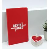 Bk Gift Kişiye Özel Isimli Kırmızı Defter ve Kalp Taş Obje Kokulu Mum Hediye Seti-10, Sevgiliye Hediye, Arkadaşa Hediye