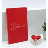 Bk Gift Kişiye Özel Isimli Kırmızı Defter ve Kalp Taş Obje Kokulu Mum Hediye Seti-2, Sevgiliye Hediye, Arkadaşa Hediye