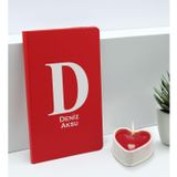 Bk Gift Kişiye Özel Isimli Kırmızı Defter ve Kalp Taş Obje Kokulu Mum Hediye Seti-6, Sevgiliye Hediye, Arkadaşa Hediye