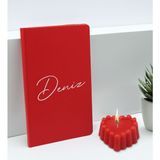 Bk Gift Kişiye Özel Isimli Kırmızı Defter ve Kokulu Kalp Mum Hediye Seti-1, Sevgiliye Hediye, Arkadaşa Hediye