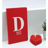 Bk Gift Kişiye Özel Isimli Kırmızı Defter ve Kokulu Kalp Mum Hediye Seti-5, Sevgiliye Hediye, Arkadaşa Hediye