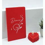 Bk Gift Kişiye Özel Isimli Kırmızı Defter ve Kokulu Kalp Mum Hediye Seti-6, Sevgiliye Hediye, Arkadaşa Hediye