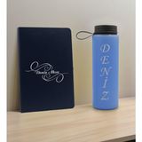 Bk Gift Kişiye Özel Isimli Lacivert Defter ve Mavi Cam Matara Hediye Seti-3, Sevgiliye Hediye, Arkadaşa Hediye, Yeni Iş Hediyesi