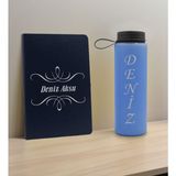 Bk Gift Kişiye Özel Isimli Lacivert Defter ve Mavi Cam Matara Hediye Seti-7, Sevgiliye Hediye, Arkadaşa Hediye, Yeni Iş Hediyesi