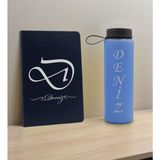 Bk Gift Kişiye Özel Isimli Lacivert Defter ve Mavi Cam Matara Hediye Seti