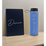 Bk Gift Kişiye Özel Isimli Lacivert Defter ve Mavi Cam Matara Seti 1