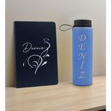 Bk Gift Kişiye Özel Isimli Lacivert Defter ve Mavi Cam Matara Seti 6