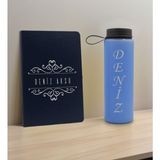 Bk Gift Kişiye Özel Isimli Lacivert Defter ve Mavi Cam Matara Seti 8