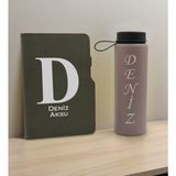 Bk Gift Kişiye Özel Isimli Mat Gri Termo Deri Defter ve Cam Matara Seti 5