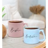 Bk Gift Kişiye Özel Isimli Pastel Pembe ve Mavi 2'li Middle Kupa Bardak Seti-5, Sevgiliye Hediye, Ev Hediyesi, Arkadaşa Hediye - Renk - Renkli