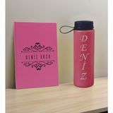 Bk Gift Kişiye Özel Isimli Pembe Defter ve Fuşya Cam Matara Hediye Seti-8, Sevgiliye Hediye, Arkadaşa Hediye, Yeni Iş Hediyesi