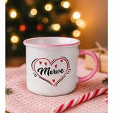 Bk Gift Kişiye Özel Isimli Pembe Emaye Kupa Bardak -8, Arkadaşa Hediye, Sevgiliye Hediye
