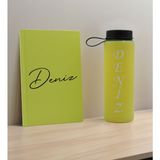 Bk Gift Kişiye Özel Isimli Sarı Defter ve Matara Hediye Seti-1, Sevgiliye Hediye, Arkadaşa Hediye, Yeni Iş Hediyesi