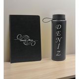 Bk Gift Kişiye Özel Isimli Siyah Defter ve Cam Matara Hediye Seti-3, Sevgiliye Hediye, Arkadaşa Hediye, Yeni Iş Hediyesi