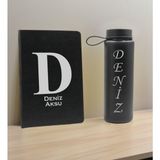 Bk Gift Kişiye Özel Isimli Siyah Defter ve Cam Matara Hediye Seti-5, Sevgiliye Hediye, Arkadaşa Hediye, Yeni Iş Hediyesi