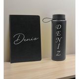 Bk Gift Kişiye Özel Isimli Siyah Defter ve Cam Matara Seti 1