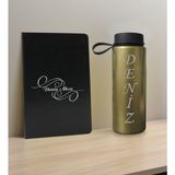 Bk Gift Kişiye Özel Isimli Siyah Defter ve Gold Cam Matara Seti 3