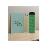 Bk Gift Kişiye Özel İsimli Su Yeşili Defter ve Yeşil Cam Matara Hediye Seti-3, Sevgiliye Hediye, Ark