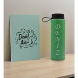 Bk Gift Kişiye Özel Isimli Su Yeşili Defter ve Yeşil Cam Matara Hediye Seti-4, Sevgiliye Hediye, Arkadaşa Hediye, Yeni Iş Hediyesi