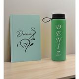 Bk Gift Kişiye Özel Isimli Su Yeşili Defter ve Yeşil Cam Matara Seti 6