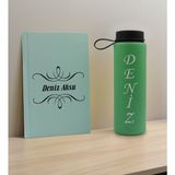 Bk Gift Kişiye Özel Isimli Su Yeşili Defter ve Yeşil Cam Matara Seti 7