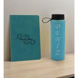 Bk Gift Kişiye Özel Isimli Turkuaz Defter ve Cam Matara Hediye Seti-3, Sevgiliye Hediye, Arkadaşa Hediye, Yeni Iş Hediyesi