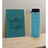 Bk Gift Kişiye Özel Isimli Turkuaz Defter ve Cam Matara Hediye Seti-8, Sevgiliye Hediye, Arkadaşa Hediye, Yeni Iş Hediyesi