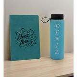 Bk Gift Kişiye Özel Isimli Turkuaz Defter ve Cam Matara Seti 4