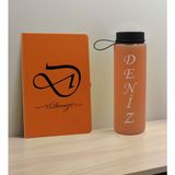 Bk Gift Kişiye Özel Isimli Turuncu Defter ve Somon Cam Matara Hediye Seti-2, Sevgiliye Hediye, Arkadaşa Hediye, Yeni Iş Hediyesi