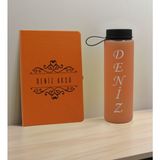 Bk Gift Kişiye Özel Isimli Turuncu Defter ve Somon Cam Matara Hediye Seti-8, Sevgiliye Hediye, Arkadaşa Hediye, Yeni Iş Hediyesi