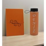 Bk Gift Kişiye Özel Isimli Turuncu Defter ve Somon Cam Matara Seti 3