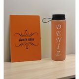 Bk Gift Kişiye Özel Isimli Turuncu Defter ve Somon Cam Matara Seti 7
