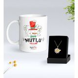 Bk Gift Kişiye Özel Isimli Yılbaşı Tasarımlı Beyaz Kupa Bardak ve Papatya Kolye Hediye Seti- 10, Sevgiliye Hediye, Yeni Yıl Hediyeleri