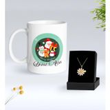 Bk Gift Kişiye Özel Isimli Yılbaşı Tasarımlı Beyaz Kupa Bardak ve Papatya Kolye Hediye Seti- 12, Sevgiliye Hediye, Yeni Yıl Hediyeleri