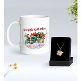 Bk Gift Kişiye Özel Isimli Yılbaşı Tasarımlı Beyaz Kupa Bardak ve Papatya Kolye Hediye Seti- 2, Sevgiliye Hediye, Yeni Yıl Hediyeleri