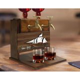 BK Gift Kişiye Özel Kabartma Gemi Tasarımlı Çift Musluklu Doğal Ahşap İçki Standı-3, İçki Standı, Doğum Günü Hediyesi, Ev Hediyesi, Erkek Hediye