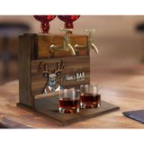 BK Gift Kişiye Özel Kabartma Geyik Tasarımlı Çift Musluklu Doğal Ahşap İçki Standı-1, İçki Standı, Doğum Günü Hediyesi, Ev Hediyesi, Erkek Hediye