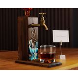 BK Gift Kişiye Özel Kabartma İsimli Tarihli Landscape Tasarımlı Musluklu Ceviz Ahşap Şarap Standı-5, Viski Çeşmesi, Babaya Hediye, İçecek Dispenseri