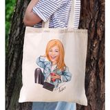 Bk Gift Kişiye Özel Kadın Karikatürlü Kanvas Bez Plaj Çantası Baskılı Omuz Çantası-10, Alışveriş Çantası, Arkadaşa Hediye