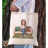 Bk Gift Kişiye Özel Kadın Karikatürlü Kanvas Bez Plaj Çantası Baskılı Omuz Çantası-11, Alışveriş Çantası, Arkadaşa Hediye