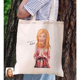 Bk Gift Kişiye Özel Kadın Karikatürlü Kanvas Bez Plaj Çantası Baskılı Omuz Çantası-12, Alışveriş Çantası, Arkadaşa Hediye