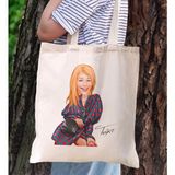 Bk Gift Kişiye Özel Kadın Karikatürlü Kanvas Bez Plaj Çantası Baskılı Omuz Çantası-15, Alışveriş Çantası, Arkadaşa Hediye