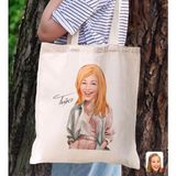 Bk Gift Kişiye Özel Kadın Karikatürlü Kanvas Bez Plaj Çantası Baskılı Omuz Çantası-18, Alışveriş Çantası, Arkadaşa Hediye
