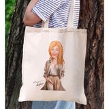 Bk Gift Kişiye Özel Kadın Karikatürlü Kanvas Bez Plaj Çantası Baskılı Omuz Çantası-2, Alışveriş Çantası, Arkadaşa Hediye