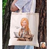 Bk Gift Kişiye Özel Kadın Karikatürlü Kanvas Bez Plaj Çantası Baskılı Omuz Çantası-21, Alışveriş Çantası, Arkadaşa Hediye