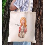 Bk Gift Kişiye Özel Kadın Karikatürlü Kanvas Bez Plaj Çantası Baskılı Omuz Çantası-3, Alışveriş Çantası, Arkadaşa Hediye