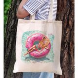 Bk Gift Kişiye Özel Kadın Karikatürlü Kanvas Bez Plaj Çantası Baskılı Omuz Çantası-4, Alışveriş Çantası, Arkadaşa Hediye