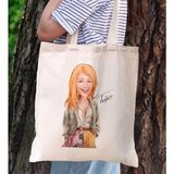 Bk Gift Kişiye Özel Kadın Karikatürlü Kanvas Bez Plaj Çantası Baskılı Omuz Çantası-5, Alışveriş Çantası, Arkadaşa Hediye