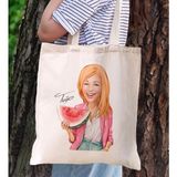 Bk Gift Kişiye Özel Kadın Karikatürlü Kanvas Bez Plaj Çantası Baskılı Omuz Çantası-8, Alışveriş Çantası, Arkadaşa Hediye