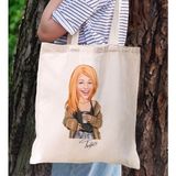 Bk Gift Kişiye Özel Kadın Karikatürlü Kanvas Bez Plaj Çantası Baskılı Omuz Çantası-9, Alışveriş Çantası, Arkadaşa Hediye
